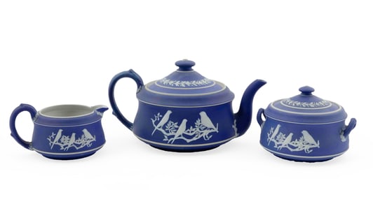 Wedgwood Jasperware Three Piece Teaset in Royal Blue