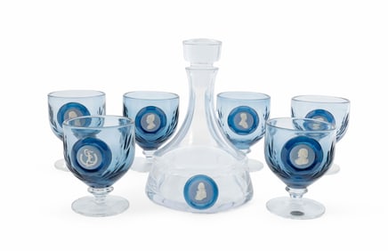 Seven Piece Wedgwood Blue Glass Collection