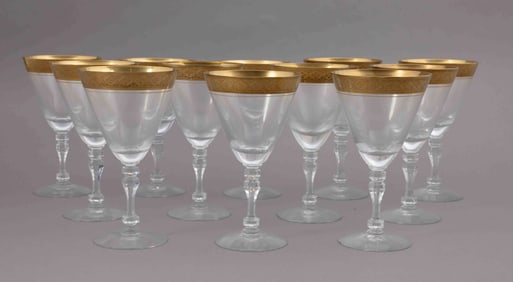 Set of Twelve Saint Louis Thistle Style Gold Glass Goblets