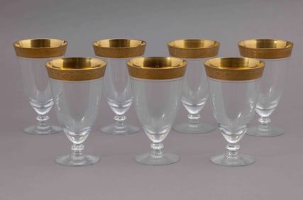 Set of Seven Saint Louis Thistle Style Glass Water Goblets