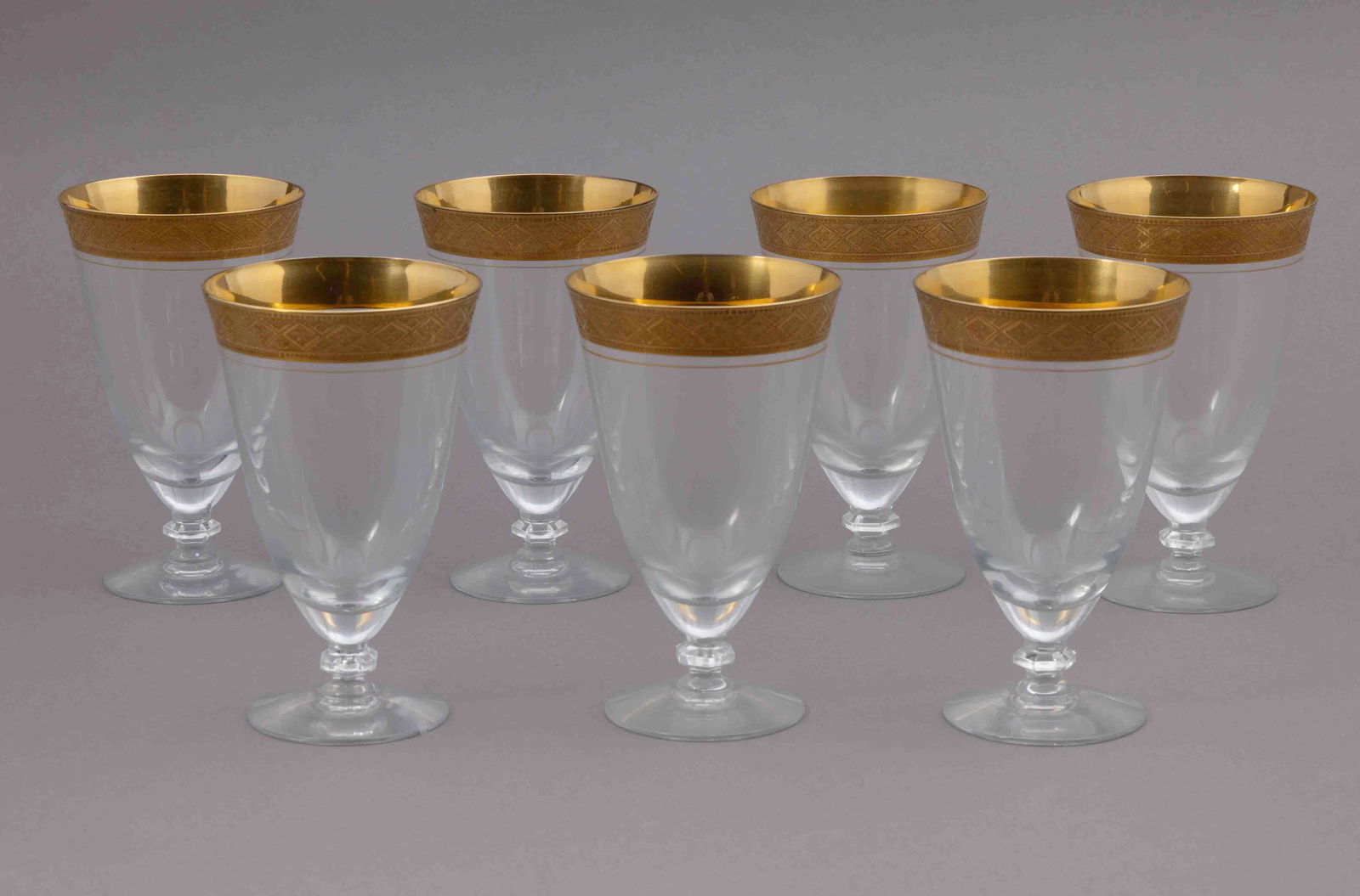 Set of Seven Saint Louis Thistle Style Glass Water Goblets (1 of 4)