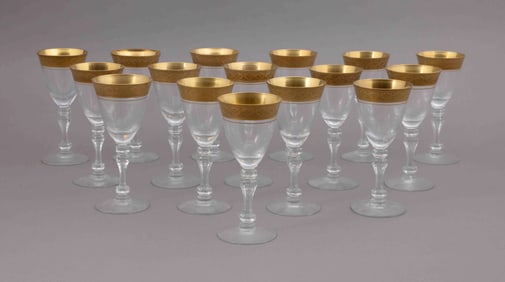 Set of Sixteen Saint Louis Thistle Style Glass Liqueur Flutes