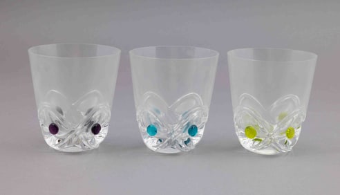 Set of Three Lalique Crystal Floride Art Deco Whiskey Tumblers