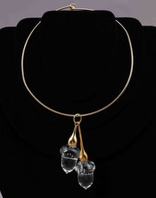 Steuben Glass Acorn Necklace in Gold