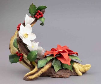 Boehm Bone Porcelain, Poinsettia with Christmas Rose