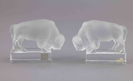 Pair of Lalique Buffalo Bookends