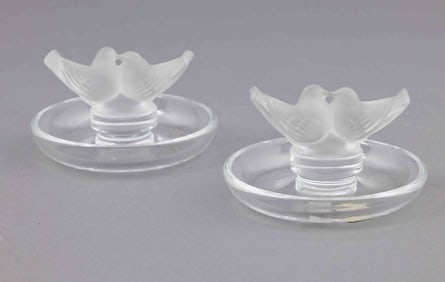 Pair of Lalique Dove Ring Trays
