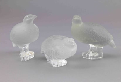 Set of Three Lalique Crouching Partridges