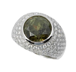 Ladies 18kt Gold Large 8.48 Carat Demantoid Garnet & Diamond Ring