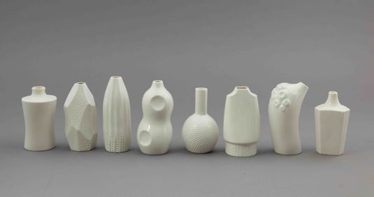 IKUKO Iwamoto, Collection of Eight Tabletop Porcelain Pottery Pieces