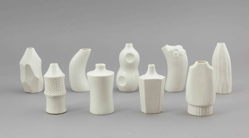 IKUKO Iwamoto, Collection of Eight Tabletop Porcelain Pottery Pieces