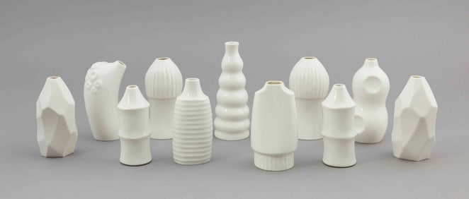 IKUKO Iwamoto, Collection of Eleven Tabletop Porcelain Pottery Pieces