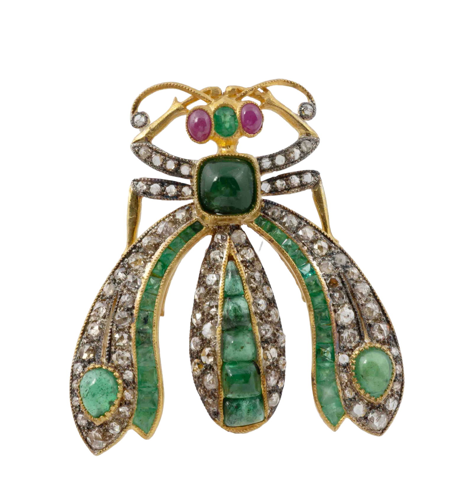Ladies Insect Shaped Brooch with Ruby, Emerald, and Diamond Decor (1 of 4)