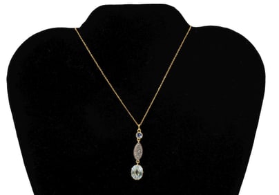 Ladies Gold and Silver Gilt Aquamarine Pendant Necklace