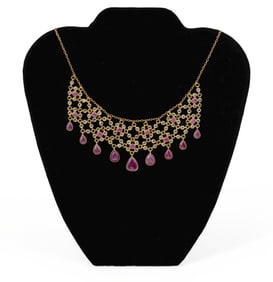 Ladies Heavily Decorated Ruby Necklace with Rose-Cut Diamond Accents