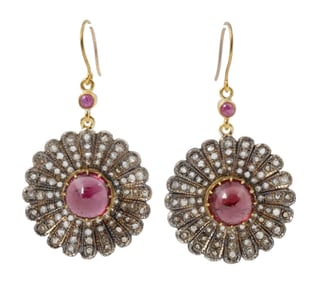 Ladies Pair of Gold & Ruby Earrings