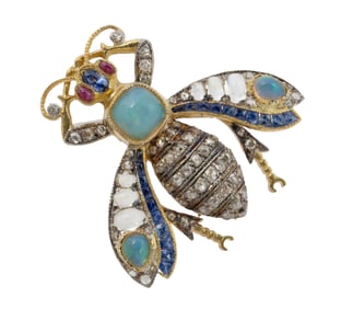 Ladies Diamond and Gemstone Insect Brooch