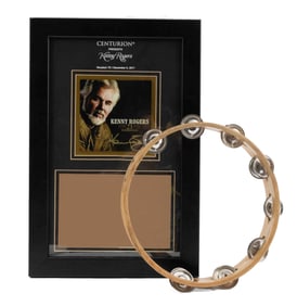 Kenny Rogers Framed Album Cover and Signed Tambourine
