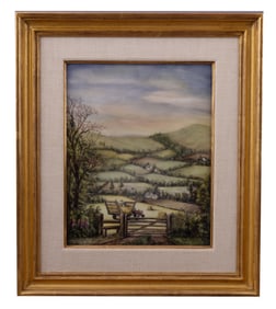 J. Oram, Haymaking in Mathon, Painting on Porcelain Boehm Plaque