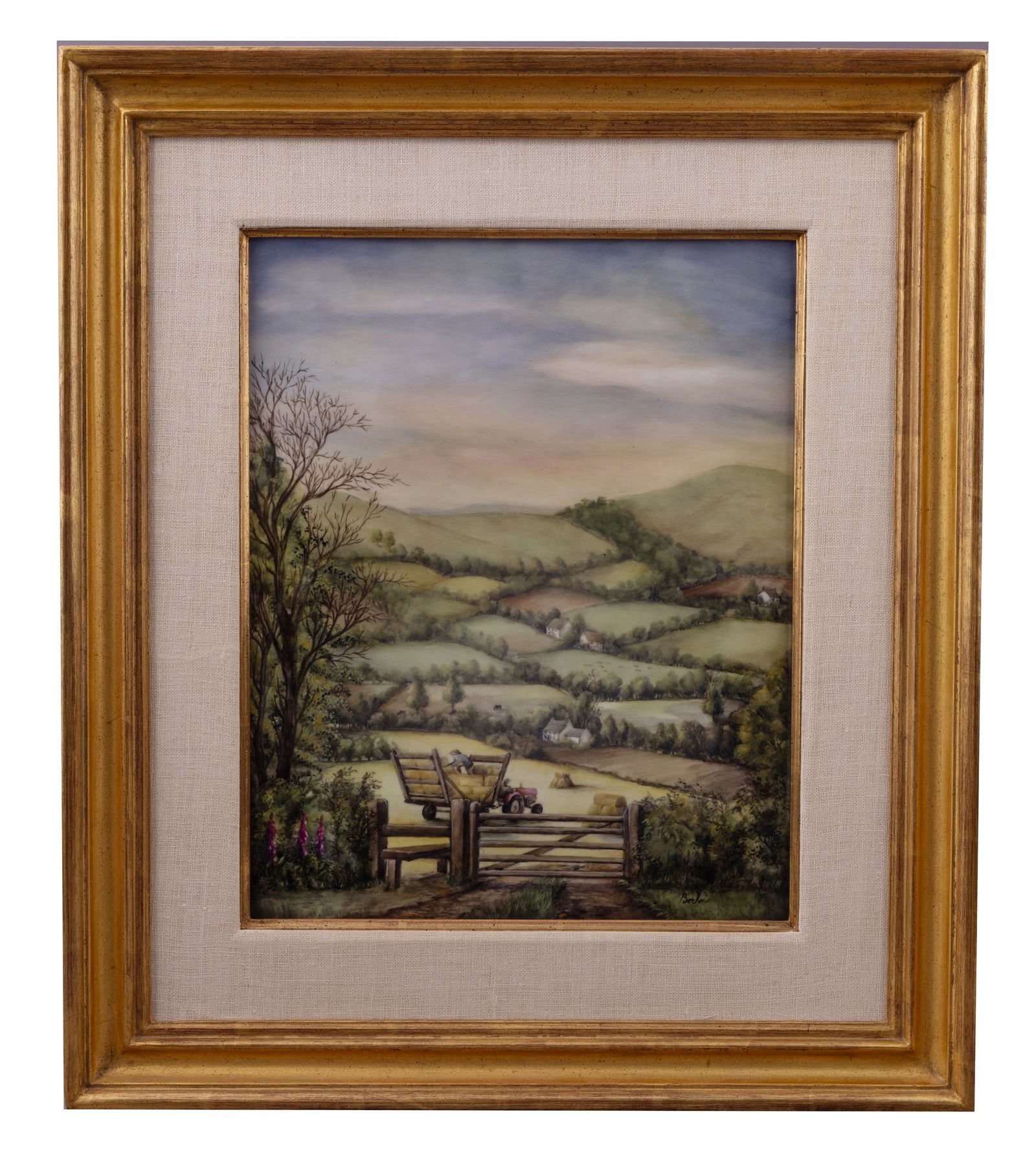 J. Oram, Haymaking in Mathon, Painting on Porcelain Boehm Plaque (1 of 5)