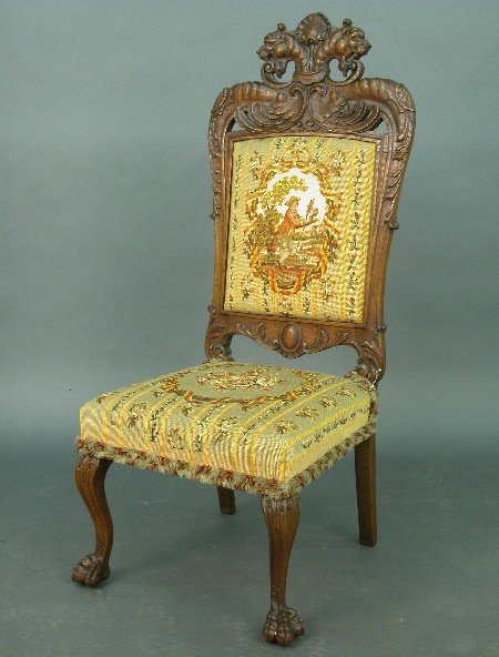 American carved oak side chair with nee