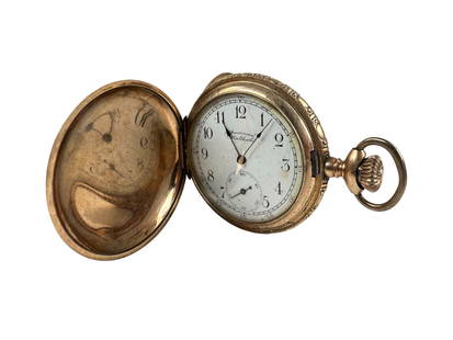 Vintage Waltham GF Pocketwatch: Dates 5.1.1899. American Waltham gold filled pocketwatch. Case 519532. Movement 8269638. White porcelain dial with black enamel numbers. Running
