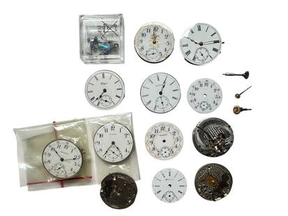 Various Pocketwatch Dials and Movements: Collection of pocketwatch dials and movements. Some porcelain dials. 10 total.