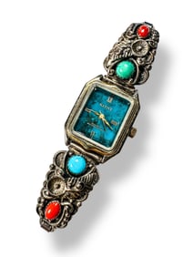 Ladies Native Watch with Turquoise & Coral Band