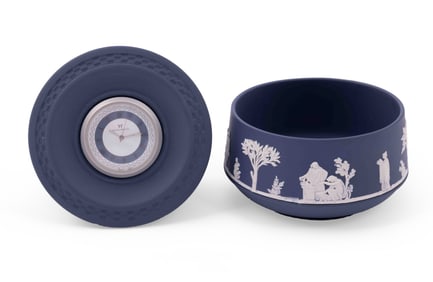 Wedgwood Jasperware Dark Blue Candy Bowl and Desk Clock