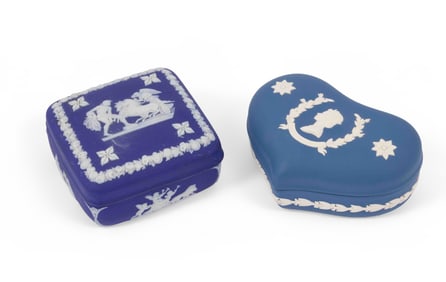 Pair of Wedgwood Jasperware Lidded Boxes in Blue