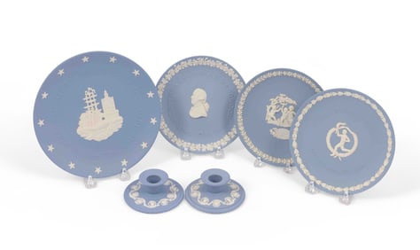 Collection of Six Wedgwood Jasperware Items in Blue