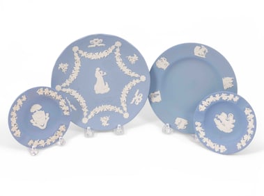 Collection of Four Decorative Wedgwood Jasperware Items in Blue