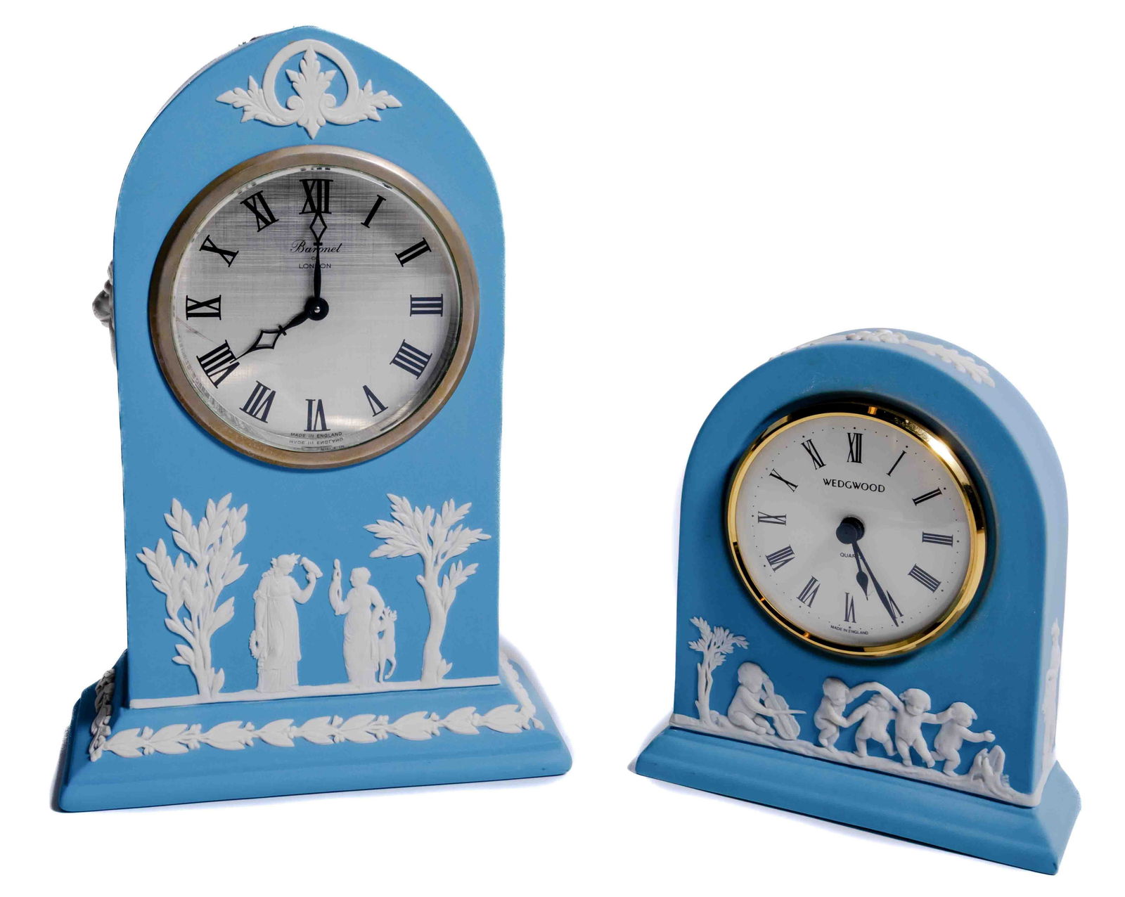 Pair of Wedgwood Jasperware Mantle Clocks in Blue (1 of 7)