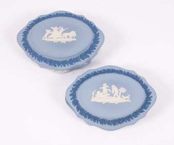 Pair of Wedgwood Jasperware Lidded Boxes in Blue