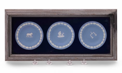Three Framed Wedgwood Jasperware Decorative Plates in Blue