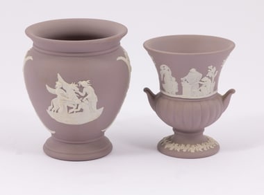 Two Wedgwood Jasperware Vases in Purple