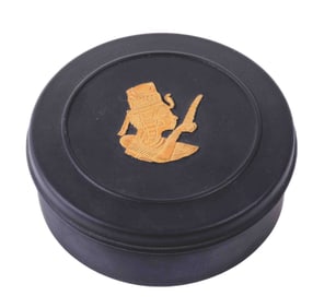 Two Lidded Boxes by Wedgwood Jasperware in Black and Gold