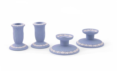 Four Candlestick holders by Wedgwood Jasperware in Blue
