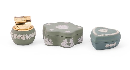 Collection of Three Wedgwood Jasperware Objects in Green
