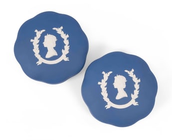 Pair of Wedgwood Jasperware Scallop Boxes in Royal Blue