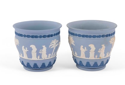 Pair of Wedgwood Jasperware Cachepots in Blue