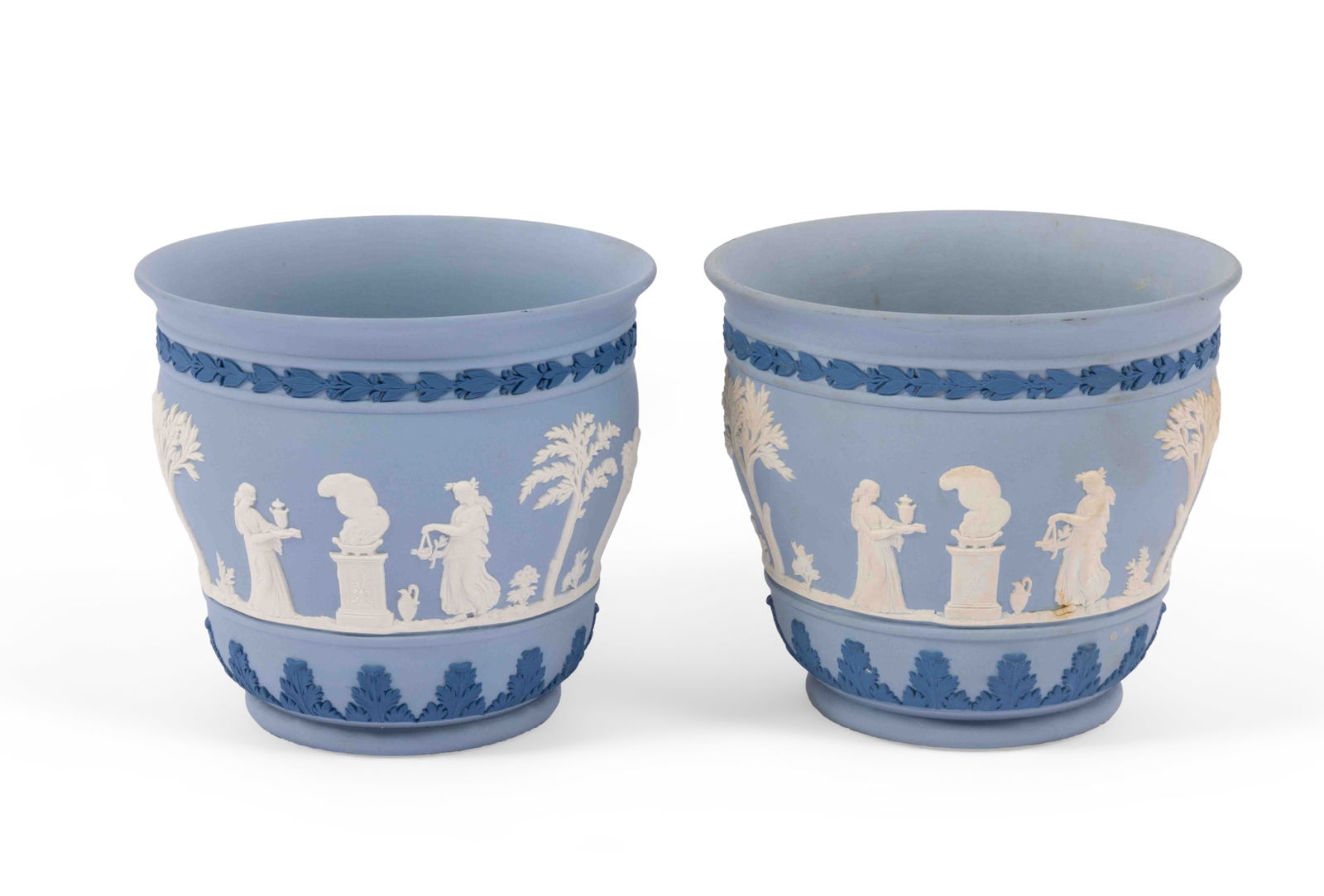 Pair of Wedgwood Jasperware Cachepots in Blue (1 of 4)