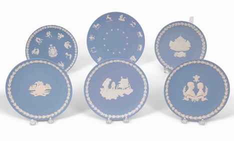 Collection of Six Wedgwood Jasperware Decorative Plates in Blue