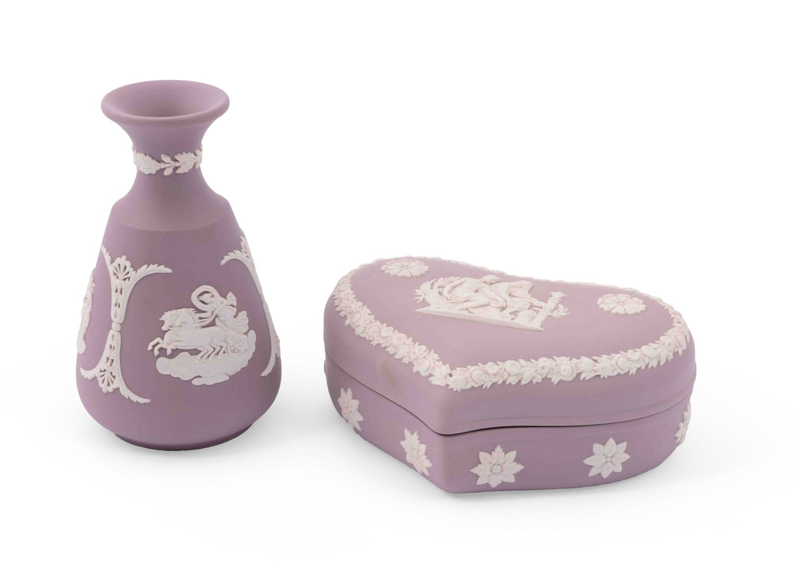 Wedgwood Jasperware Lilac Heart Shaped Box and Bud Vase (1 of 6)