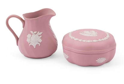 Pair of Wedgwood Jasperware Pink Box and Jug