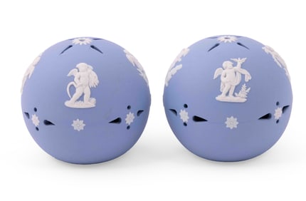 Pair of Wedgwood Jasperware Light Blue Pomanders
