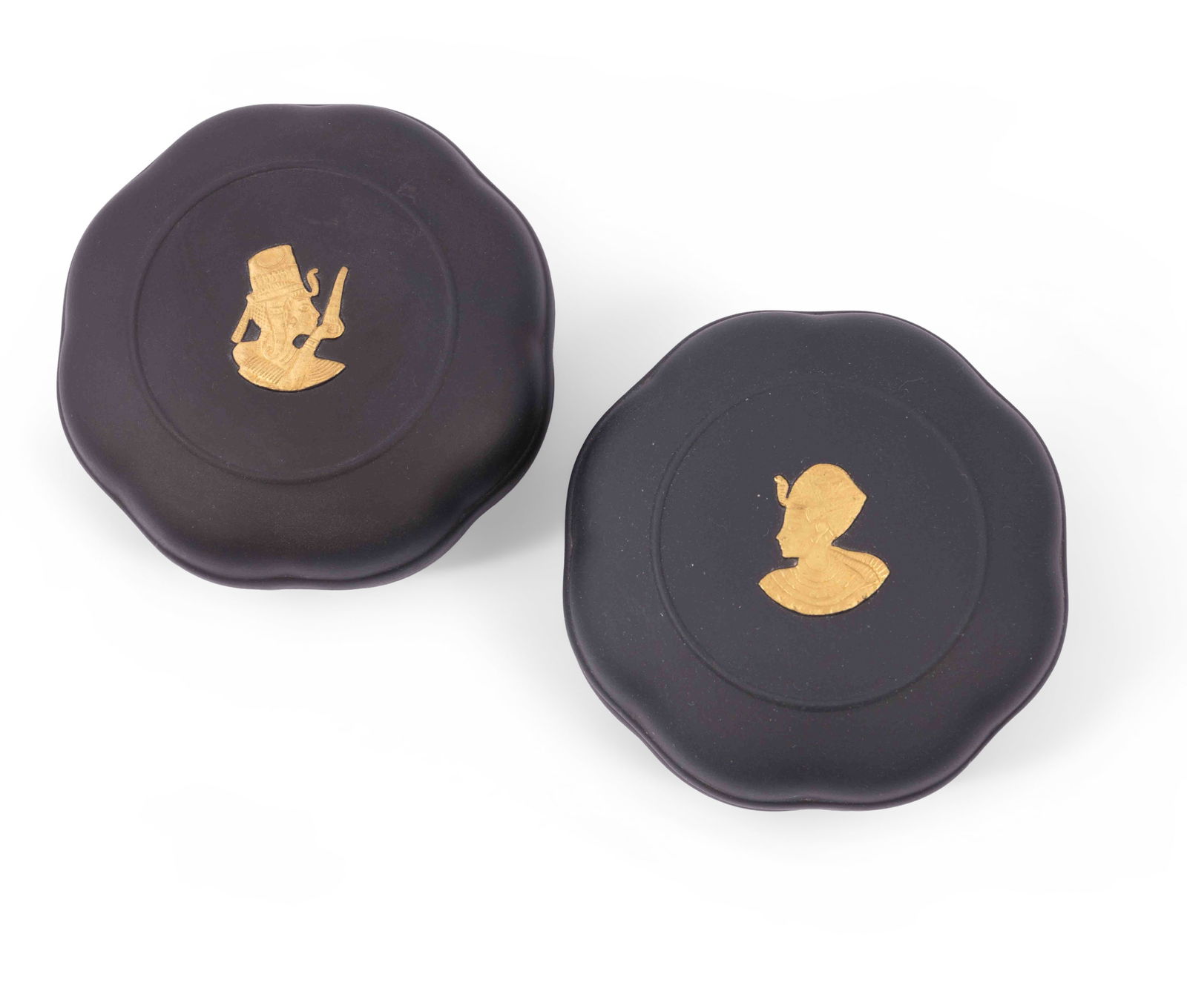 Pair of Wedgwood Jasperware Black Basalt Egyptian Lidded Boxes (1 of 4)