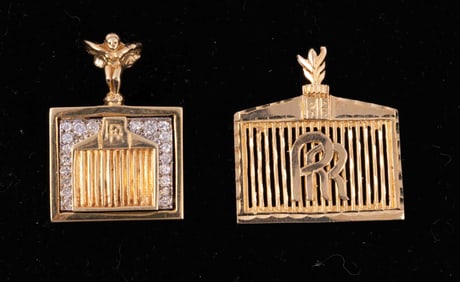Pair of 14kt Gold Rolls Royce Pendants with Diamonds