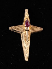 18kt Gold Cross with Ruby Pendant