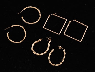3 Pair of Ladies 14kt Gold Hoop Earrings